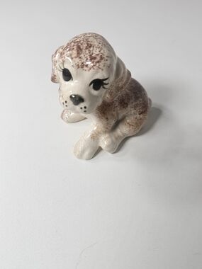 Ceramic Speckled Puppy Figurine in Cream and Brown